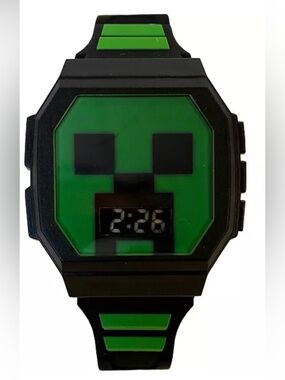 Accutime Minecraft Kids Digital Black & Green Silicone Strap Watch